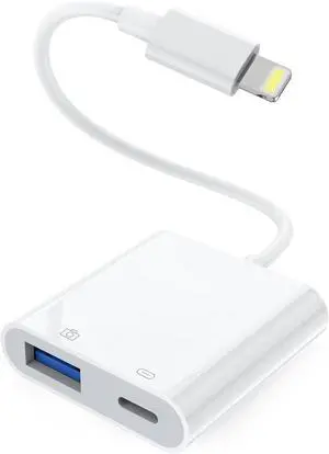 Lightning to USB Camera Adapter with Charging Port OTG Adapter for iPhone iPad - Connect Camera Card Reader USB Flash Drive MIDI Keyboard