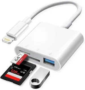 Lightning to USB Adapter with SD TF Card Reader  MFi Certified USB 3.0 OTG & SD & TF Card Reader for iPhone 14/13/12/11/XS/XR/X/SE/8/7/iPad Plug and Play