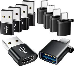 USB to USBC Adapter 10 Pack USB-C to USB Adapter USBA Type C Male Female OTG Converter USBC Adapters for iPhone MacBook iPad Car Charger(Black)