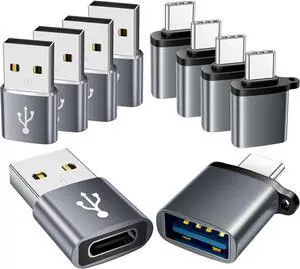 USB to USB C Adapter 10 Pack USBC to USB Adapter USBA to USBC Adapter TypeC to USBA Male Female OTG Converter for iPhone 16 15 MacBook PS5 Phones Charger Grey