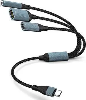 USB C Splitter USB C to 3.5mm Headphone Adapter and PD 60W Charger Cable USB C to USB A OTG Splitter with Data Transfer Compatible with iPad Pro iPad Air 6/5 MacBook iPhone 16/15 Galaxy S24/S23