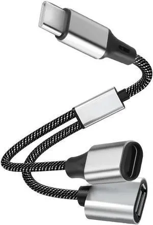 USB C to Dual USB Female Splitter Cable USB C OTG Charge Adapter Cable with USB C Female and USB A Female Extender Hub for Printer/USB Keyboard/Flash Drive/Laptop/LED-0.3M (1 to 2)