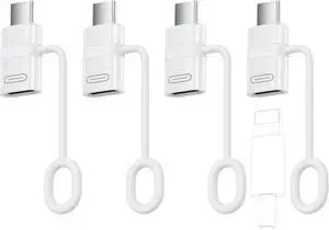 Lightning to USB C Adapter 4 Pack USB-C to Lightning Adapter with 60W PD Fast Charging for iPhone 15/16/16 Pro Max/Plus Galaxy S24 iPad Anti-Lost Loop Not for Headphone/OTG White
