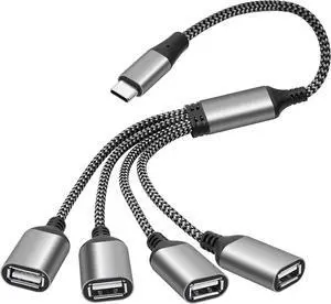 USB C Y Splitter Cable 4-in-1 Adapter 1Feet USB Type-C Male to 4 Four USB-A Female OTG Connector Extender Hub Support Charging and Data Transfer for iPhone 16/15 Series Car Laptop PS4 PS5 Etc