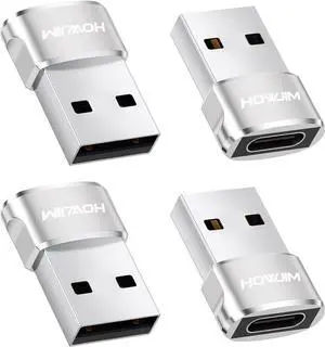 USB to USB C Adapter 4 Pack PD27W/66W QC100W Fast Charging 480Mbps Data Transfer Type-C Female to USB2.0 Male Adapter OTG Type C to USB Adapter for M-acBook/i-Pad/i-Phone 15 16/G-alaxy/X-peria Silver
