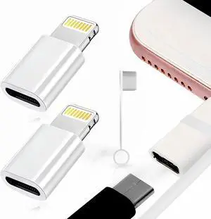 2 Pack USB C to Lightning Adapter for iPhone 16/15/14/13/12/11/X/SE 27W Fast Charging Converter Cord for iPad AirPods iPod  USB C to iPhone Charger Adapter with Anti-Lost Holder