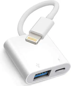 Lightning to USB Camera Adapter with Charging Port for iPhone/iPad to Connect USB Flash Drive SSD Hard Drive Card Reader Keyboard Mouse Hubs MIDI Plug & Play