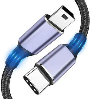 USB C to Mini USB Cable 6FT [Aluminum Shell Braided] Durable Mini-B 5-Pin to Type-C Data Charging Charger OTG Cord for Hero 3+ PS3 Controller Canon Nikon Camera GPS Blue Yeti