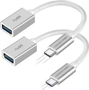 USB C to USB 3.2 Adapter [2pcs Silver] Transfer up to 10Gbps Type C to USB(Male-Female OTG Cable USBC to USB Adapter Compatible with MacBook Pro/Air iPhone 15 Pro Max Plus