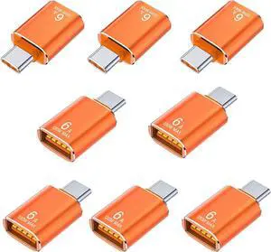 8 Pack 10Gbps/120W Type C Male to USB Female OTG Adapter Orange USB C to USB3.1 Adapter for Smartphone PC Laptop Tablet Keyboard etc.