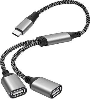 USB C Y Splitter Cable 4-in-1 Adapter 2Feet USB Type-C Male to 2 Dual Double USB-A Female OTG Connector Extender Hub Support Charging and Data Transfer for iPhone 16/15 Series Car Laptop PS4 PS5