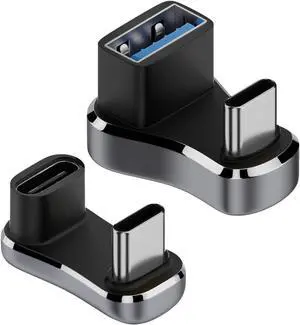 180 Degree Angle USB C Adapter 2 Pack 180° U Shape USB-C Male to Female 100W and USB-C Male to USB-A Female Adapter 36W Charging (C to A) LED/Al Alloy for Steam Deck Smartphone Table