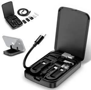 Multi-Functional Compact Cable Card with 22 USB-C Cable & USB-A/Micro-USB/Light/OTG USB Adapter Kit Cable Convertor Storage Box for Traveling Phone Pad Charging PC Computer Data Transfer