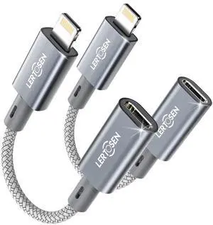2 Pack 27W USB C to Lightning Cable Adapter PD Fast Charging & Data Transfer Type C Female to 24 Pin Male Converter Cord for iPhone 14/13/12/11 iPad Airpods Not for Audio/Headphone/OTG