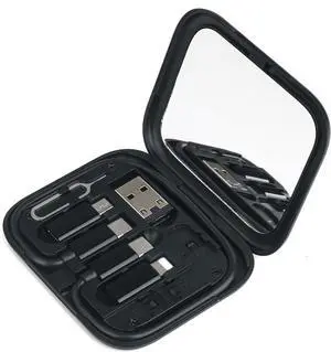 USB C to C Cable 11.3 with 3 OTG Adapters Type C Female to USB A/Micro/iOS Device in Pocket Case with Mirror Inside Black