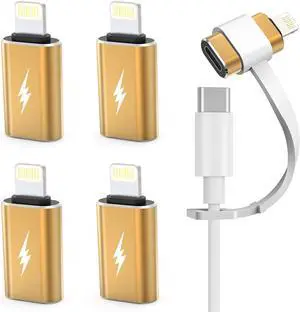 USB C Type C to Lightning Adapter [4 Pack] 12W Charging Compatible for iPhone 14 & Previous Models iPad iPod AirPods Not for Headphones/OTG Android Anti-Lost Holder Light Yellow