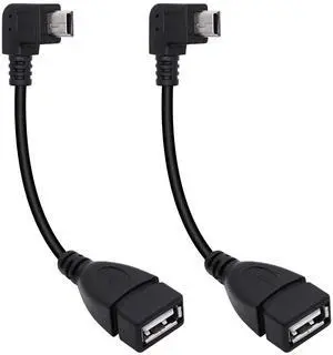 90 Degree Mini USB to USB A OTG Adapter Cable 5.5in Left Angle Mini USB 5-Pin Type B Male to USB Type A Female Adapter Cord for Digital Cameras Black 14cm(2 Pack Left)