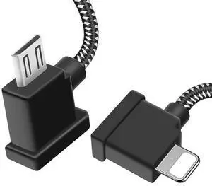 1FT USB Micro to iOS  Remote Controller Cable for iPhone 14 Pro  Mavic Mini(1st Gen) Mini SE Mavic Pro Spark 2 Pro Zoom Mavic Air Platinum Phone/Tablet 90 Degree Data OTG Cord Accessories