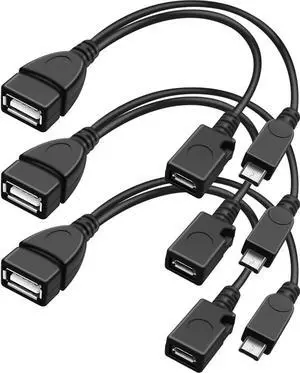 3Pack 2 in 1 OTG Cable for TV Stick with Power Cord USB Type A Female to Micro USB Male and Female Also Compatible with Android and Windows Phone