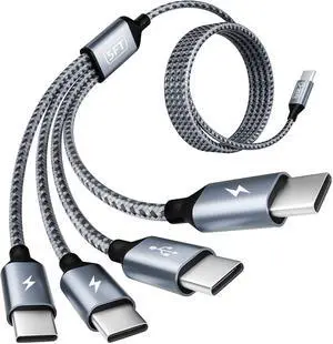 Travel USB C Cable 5FT USB C Splitter 4 IN 1 Multi Charging Cable with 4 Typ-C Ports for Multiple Devices Fast Charging for iPhone 16/15 iPad Galaxy S25/S24 Android PS5 Mini Fans and More