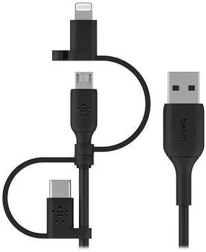 3-in-1 Universal USB-A Cable - USB-C Cable Lightning Cable Micro-USB Charging Cable - Charging Cord Boost Charge Charger Designed for  iPhones & iPads Galaxy Tablet Smartphone - Black