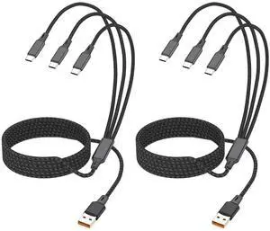 6.6FT Multi USB C Charging Cable 2Pack 3-in-1 USB-A to 3 USB-C Connectors Multiple USB Type C Splitter Cords for iPhone 16/15 Pro Max iPad Air/Pro  Galaxy S24 Google Pixel Android Car