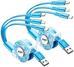 USB C Multi Fast Charging Cable 4A [2Pack/4Ft] Retractable Multi Charger USB A to Type C/Lightning/Micro USB Ports 3 in 1 USB Cable for  Galaxy iPhone  LG Google Tablets HTC Xiaomi