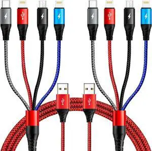 Multi Charging Cable [2Pack 6ft] Fast USB Charger Cord 3.5A Braided 4 in 1 Chargers for Multiple Devices with Lightning/Type C/Micro USB Ports for Cell Phones/iPhone/ Galaxy/PS/Tablets & More