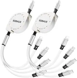 Multi Charging Cable USB C to 4 in 1 Retractable iP/Micro/Dual Type C Port Fast Charger Cord for iPhone 16 15 14 13 12 Pro Max iPad Mini Air Galaxy S23/S22/S20 Cell Phones Tablets Universal Use