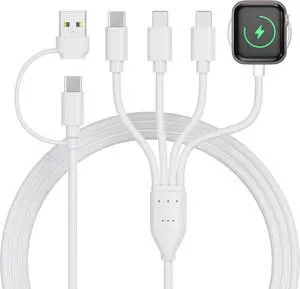 4 in 2 Multi Charging Cable for  Watch Charger USB C Cable Universal Travel Charger with L/Type C Compatible with iPhone 16 15 14 13 iWatch Series 10/9/8/7/6/5/4/3/2/1 Galaxy S23 S22-4FT