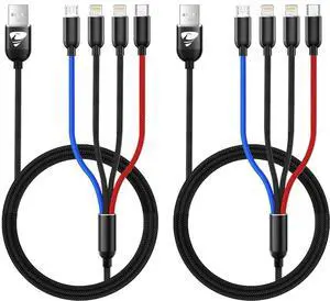 Multi Charging Cable 2Pack 3.5A Fast 4 in 1 Nylon Braided USB Cable Universal Charging Cord for Type C Micro USB Port for Cell Phones/IP//Ps/LG/Tablets and More