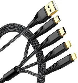 2Pack 6FT Multi Charging Cable 3A Multi Charger Cable Nylon Braided Universal 4 in 1 Multi USB Cable Multiple Devices Charger Cord with Type C/Micro USB Connectors for Cell Phones and More