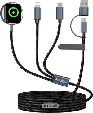 Upgraded 3 in 2 Multi Charging Cable for  Watch Charger iWatch Travel Essentials Multi Fast Charging Cable Compatible with iWatch Ultra/SE/10/9/8/7/6/5/4/3/2/1 iPhone16/15/14/13/Galaxy S24 [4FT]