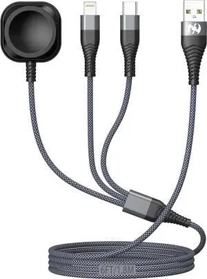 Watch Charger Multi Charging Cable 6FT Nylon Braided USB AM Port to Lightning Type C USB C Cord iWatch Magnetic Wireless Charger 3 in 1 Charging Wire for  iPhone Android Phone and iWatch