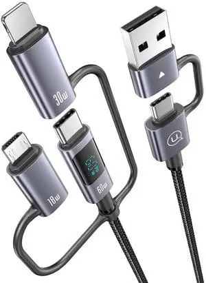 Multi Charger Cord 6 in 1 USB Cable Fast Charging Cable - PD 60w USB c Multi Fast Charging Cable with Led Display - 6 ft USB C/A to Type C/Phone/Micro Charger Cable Com patible with Phone/Laptops