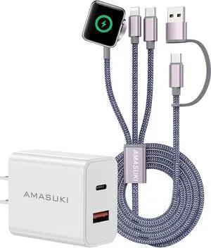 Multi Charging Cable for  Watch Charger iPhone Charger PD20W USB C/A Block Fast Charging Compatible with iWatch Ultra/SE/10/9/8/7/6/5/4/3/2/1 & iPhone 16/15/14/13/12/Galaxy S23-4FT