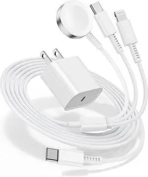 for  Watch Charger Fast Charging 3 in 1 Multi Chargers Cable with 20W USB C Charger iWatch Charger Cord 6FT for iWatch Series Ultra2/SE/10/9/8/7/6/5/4/3/iPhone 15 16 Pro Max/14/13/12/11 (White)