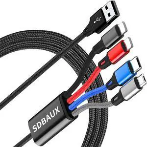 Multi Charging Cable USB A to 4 in 1 Nylon Braided Dual IP/Type C/Micro Port Fast Charger Cord for iPhone 16 15 14 13 12 Pro Max iPad Mini Air Galaxy S23/S22/S20 Cell Phones Tablets and More-2Pack