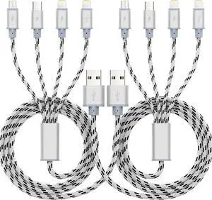 2Pack Multi Charging Cable 3.5A 10Ft 4 in 1 Long Multiple Fast Charger Cable with Dual IP/Micro USB/Type C Ports for Phone 13/12/11/Xs/X/8/7/6/se/Tablets/ Galaxy/LG/Pixel/OnePlus
