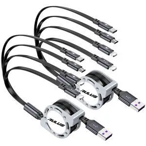 4 in 1 Multi Charging Cable [2Pack 4Ft] Retractable Multi Fast Charger Cable Adapter Travel Charger for Multiple Devices with Lightning/Type C/Micro USB Ports for iPhone/ Galaxy/Tablets/More