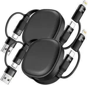 Multi Charging Cable 2Pack 5 in 1 Retractable Lightning Charger Cable 60W USB C to USB C Fast Charging Multiple USBC Cord Multi Car Charger for iPhone 16/15/14 Pro Max iPad  S24 S23 Tablets