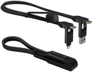 inCharge XL 6-in-1 Multi Charging Cable Portable USB and USB-C Cable with 100W Ultra-Fast Charging Power 1 Ft/0.3m Urban Black
