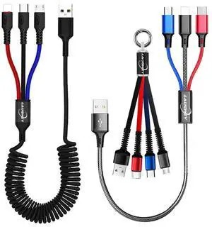 Multifunction USB Charging Cable Set 3 Pack 3 in 1 Nylon Braided Cord Multiple Fast Charger Cords for Home Office Car