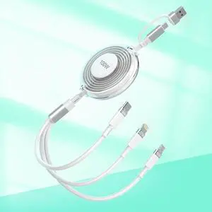 100W Retractable Multi 5-in-1 USB A/Type C to Lightning+USB C+Micro Charging Cable for All  iPhone 100W+27W Fast Multiple Charger Cord for iPhone 15 14 13 12//iPad Pro