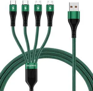 Multi Charging Cable [3A 4ft 2 Pack] 4 in 1 USB Braided Charger Cord with 2 Micro USB/2 Type C Ports for iPhone 15/16 Series  Galaxy S24 S9 Tab Google Pixel Nexus LG Kindle