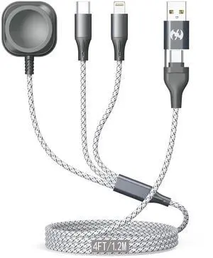 Multi Charging Cable for  Watch Charger 4FT Travel Essentials USB A/C Lightning Type C USB C Cord iWatch Magnetic Wireless Charger 3 in 1 Charging Wire for  iPhone Android Phone and iWatch