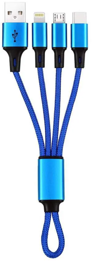 3in1 USB MicroUSB/Type C Cable (3in1) 3 in 1 Multi USB Charging Short Travel Size 8 Keychain Cord for  Galaxy S10 S9 S8 Android Smartphones iPhone Xs MAX XR X 8 Plus 7 6S (Blue)