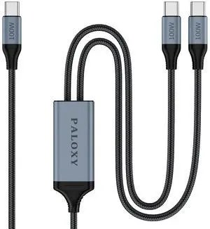USB c Cable 4.92 ft 2-in-1 USB C to USB C Cable 100W Max Fast Charging for iPhone15 Series/16 Series MacBook Pro iPad Pro Galaxy S23/S22 Braided Black