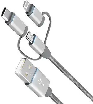 [ MFi Certified 3 in 1 Charging Cable Adapter with Lightning/Type-C/Micro USB Cable for iPhone 16/15/14 iPad  HTC LG  Galaxy Xperia Car Play (1 Pack 3.4ft)