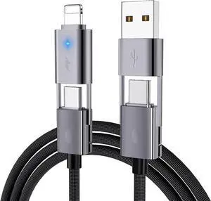 4 in 1 USB C Cable 2Pack 6FT Round Braided Multi Fast Charging Cable PD 65W 27W 480Mbps Data Transfer Compatible with iPhone/iPad//MacBook